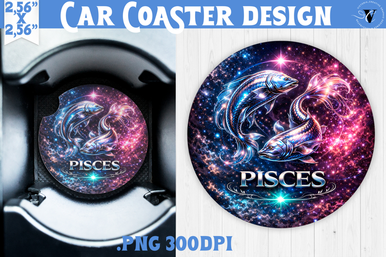 Pisces Car coaster | Galactic Metallic Zodiac