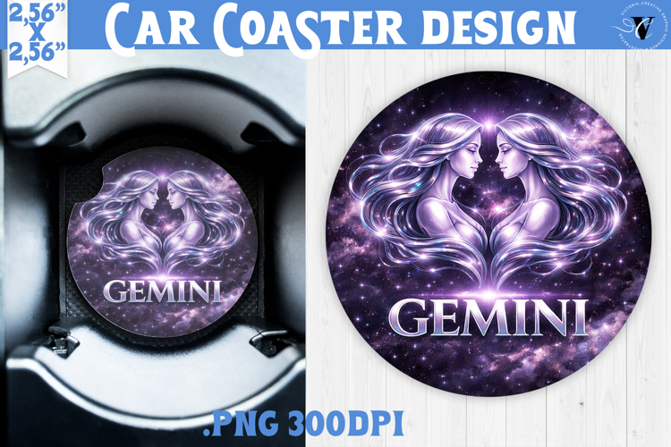 Gemini Car coaster | Galactic Metallic Zodiac