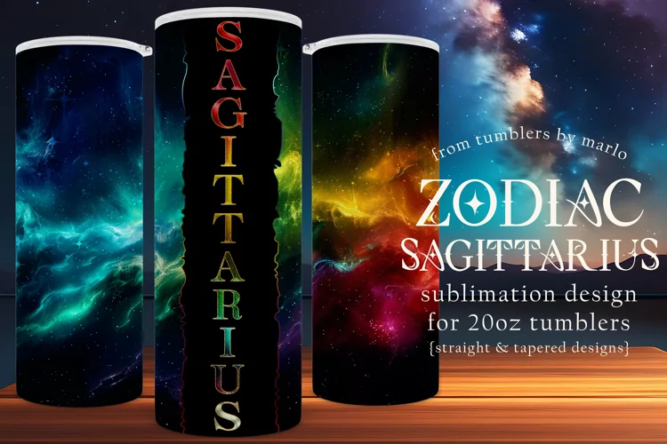 Sagittarius Tumbler Wrap | Zodiac 20 oz PNG Design | Space 1
