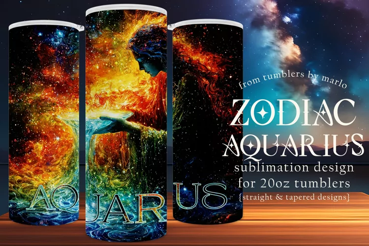 Aquarius Tumbler Wrap | Zodiac 20 oz PNG Design | Space d2