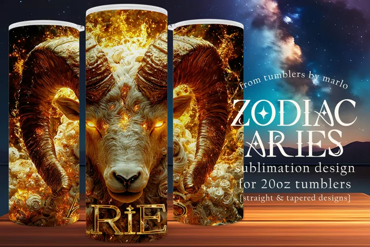 Aries Tumbler Wrap | Zodiac 20 oz PNG Design | Space d2