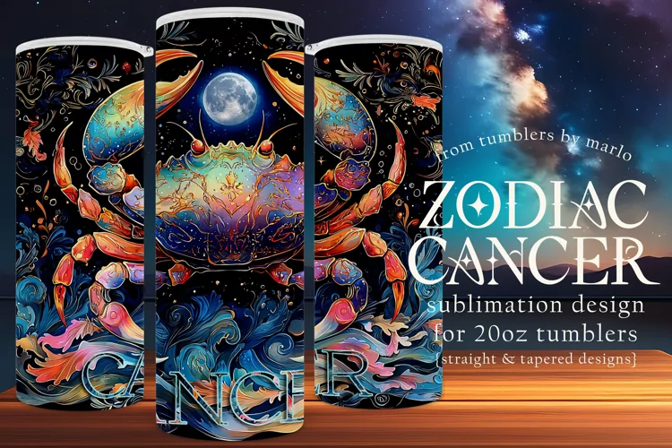 Cancer Tumbler Wrap | Zodiac 20 oz PNG Design | Space d2