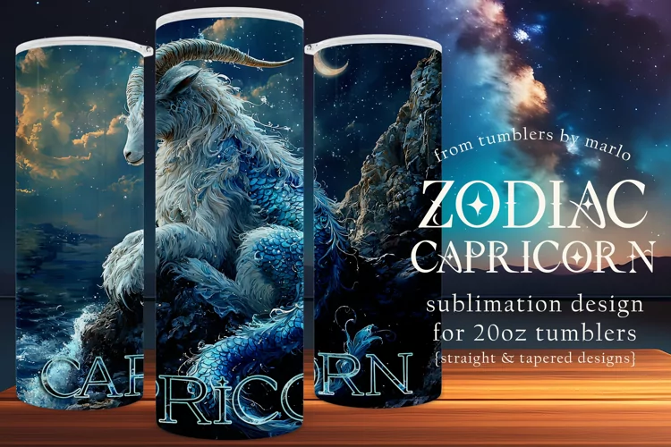 Capricorn Tumbler Wrap | Zodiac 20 oz PNG Design | Space d2