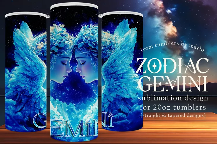 Gemini Tumbler Wrap | Zodiac 20 oz PNG Design | Space d2