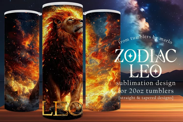 Leo Tumbler Wrap | Zodiac 20 oz PNG Design | Space d2