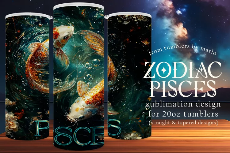 Pisces Tumbler Wrap | Zodiac 20 oz PNG Design | Space d2