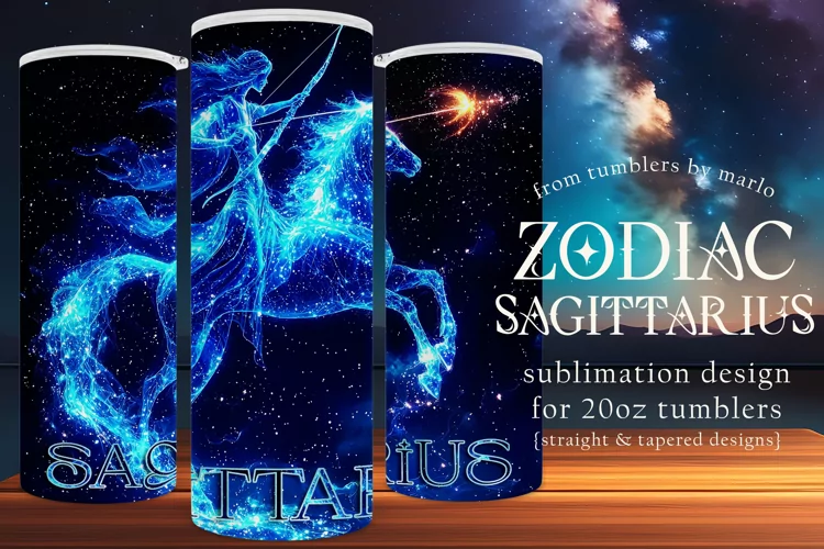 Sagittarius Tumbler Wrap | Zodiac 20 oz PNG Design | Space 2