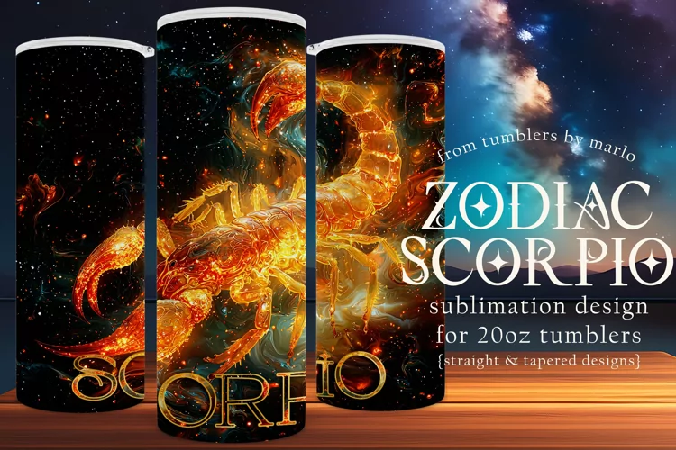 Scorpio Tumbler Wrap | Zodiac 20 oz PNG Design | Space d2