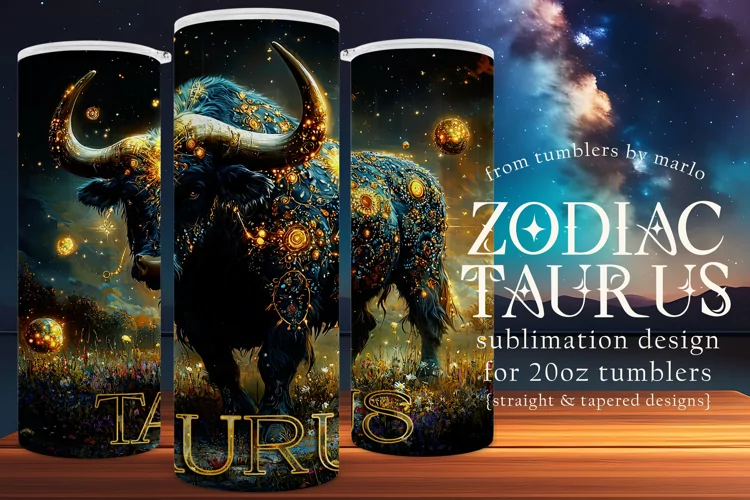 Taurus Tumbler Wrap | Zodiac 20 oz PNG Design | Space d2