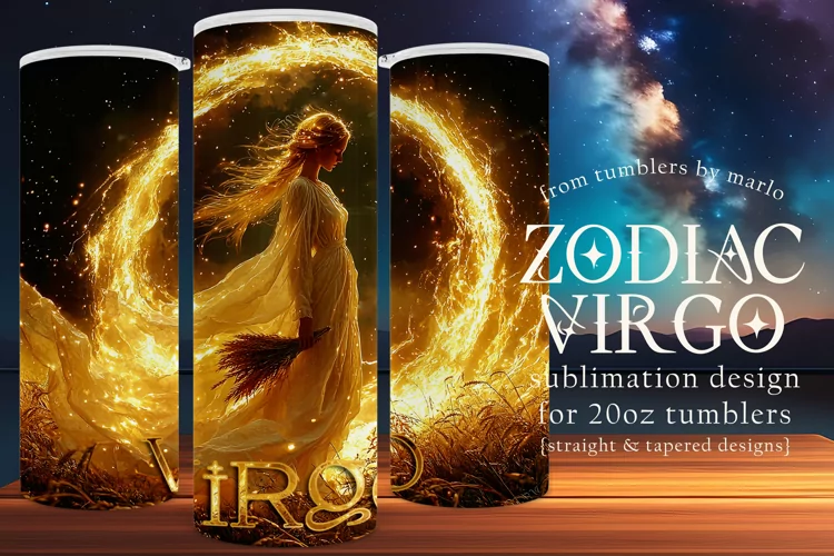 Virgo Tumbler Wrap | Zodiac 20 oz PNG Design | Space d2