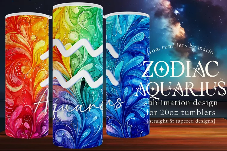 Aquarius Tumbler Wrap | Zodiac 20 oz PNG Design | Space d3