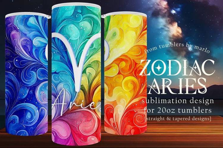 Aries Tumbler Wrap | Zodiac 20 oz PNG Design | Space d3