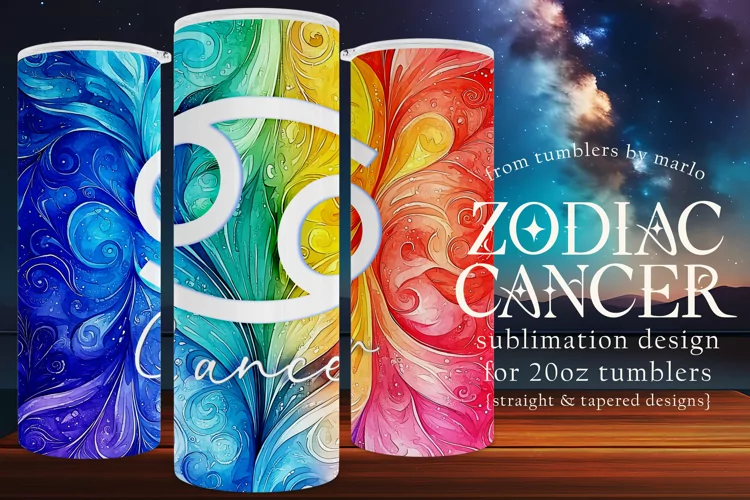 Cancer Tumbler Wrap | Zodiac 20 oz PNG Design | Space d3