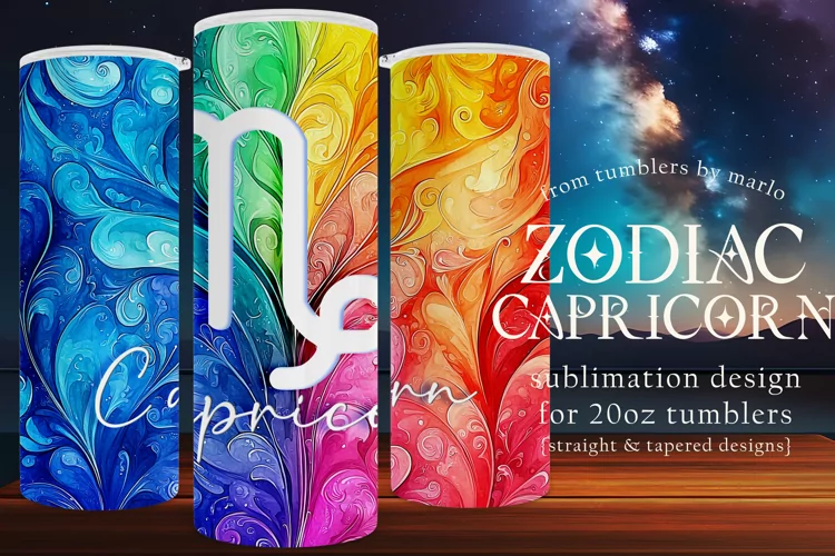 Capricorn Tumbler Wrap | Zodiac 20 oz PNG Design | Space d3