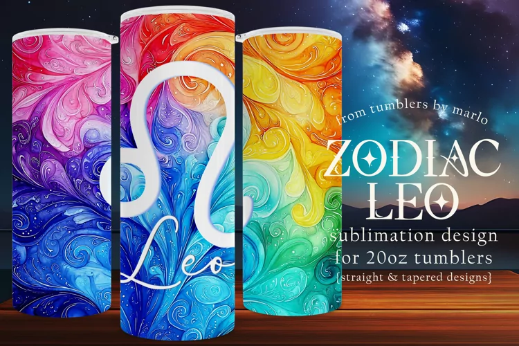Leo Tumbler Wrap | Zodiac 20 oz PNG Design | Space d3