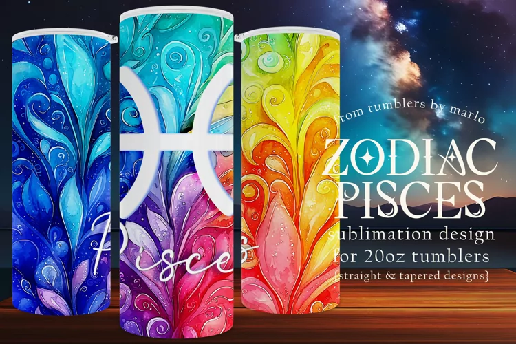 Pisces Tumbler Wrap | Zodiac 20 oz PNG Design | Space d3