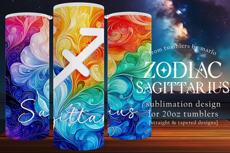 Sagittarius Tumbler Wrap | Zodiac 20 oz PNG Design | Space 3