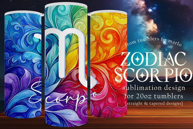 Scorpio Tumbler Wrap | Zodiac 20 oz PNG Design | Space d3