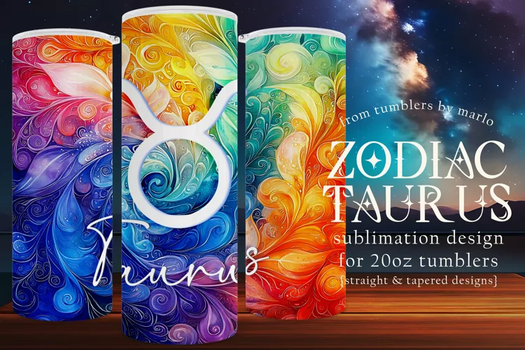 Taurus Tumbler Wrap | Zodiac 20 oz PNG Design | Space d3