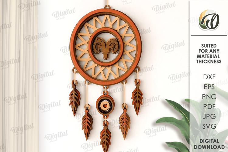 Zodiac Sign Dream Catcher Laser Cut. Aries SVG