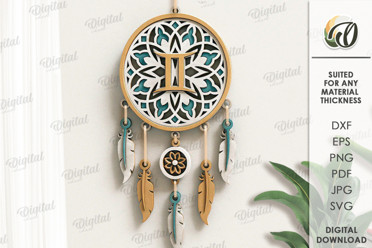 Zodiac Sign Dream Catcher Laser Cut. Gemini SVG