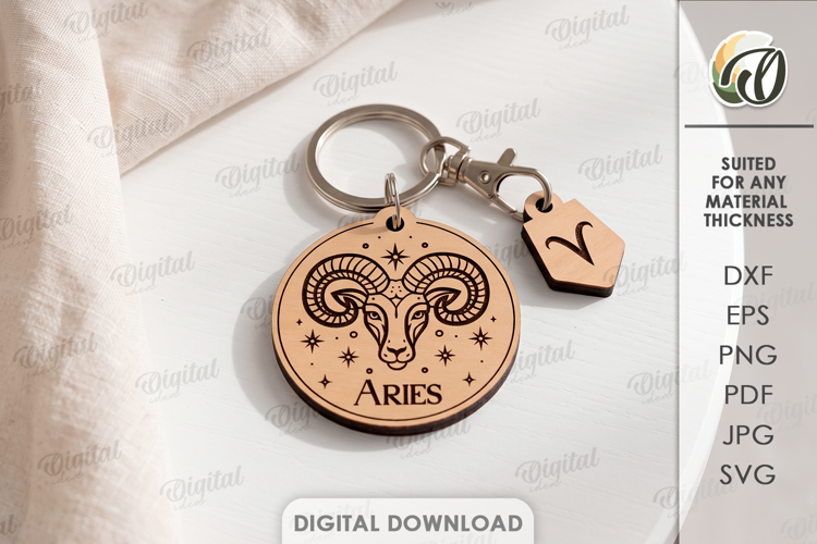 Zodiac Keychain Laser Cut. Astrology Key Ring. Aries SVG