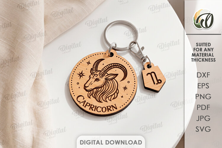 Zodiac Keychain Laser Cut. Astrology Key Ring. Capricorn SVG example image 1
