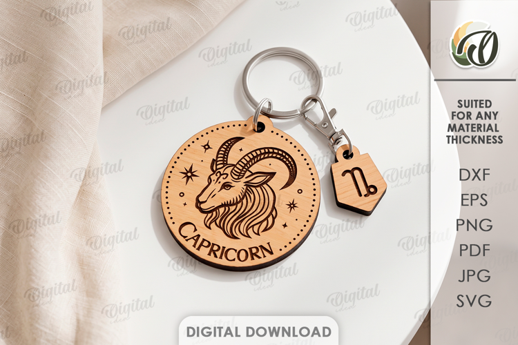 Zodiac Keychain Laser Cut. Astrology Key Ring. Capricorn SVG