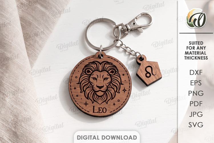 Zodiac Keychain Laser Cut. Astrology Key Ring. Leo SVG