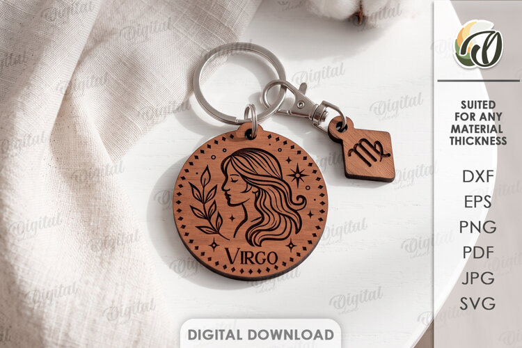 Zodiac Keychain Laser Cut. Astrology Key Ring. Virgo SVG example image 1