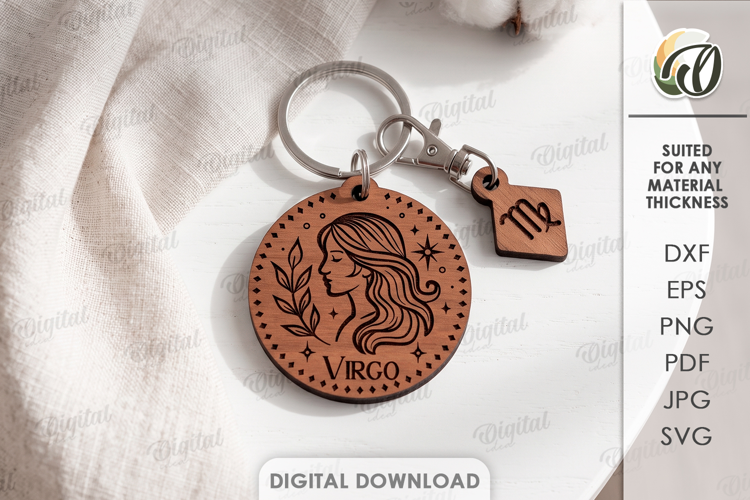 Zodiac Keychain Laser Cut. Astrology Key Ring. Virgo SVG