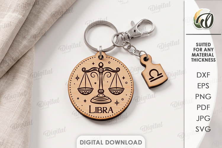 Zodiac Keychain Laser Cut. Astrology Key Ring. Libra SVG