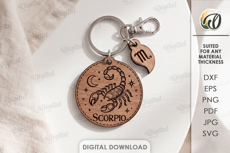 Zodiac Keychain Laser Cut. Astrology Key Ring. Scorpio SVG
