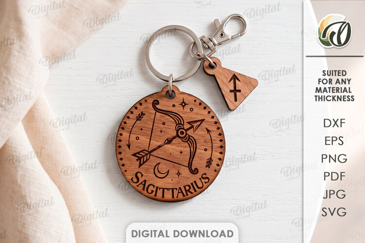 Zodiac Keychain Lasercut. Astrology Keyring. Sagittarius SVG example image 1
