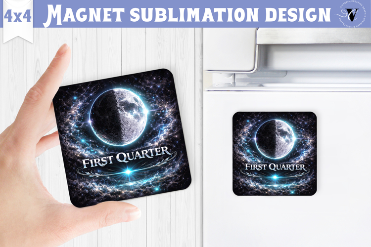 First Quarter Moon Square Magnet | Moon Phase Design
