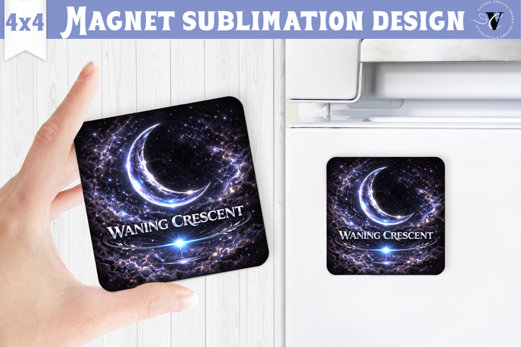 Waning Crescent Moon Square Magnet | Moon Phase Design