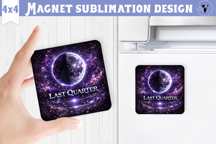 Last Quarter Moon Square Magnet | Moon Phase Design