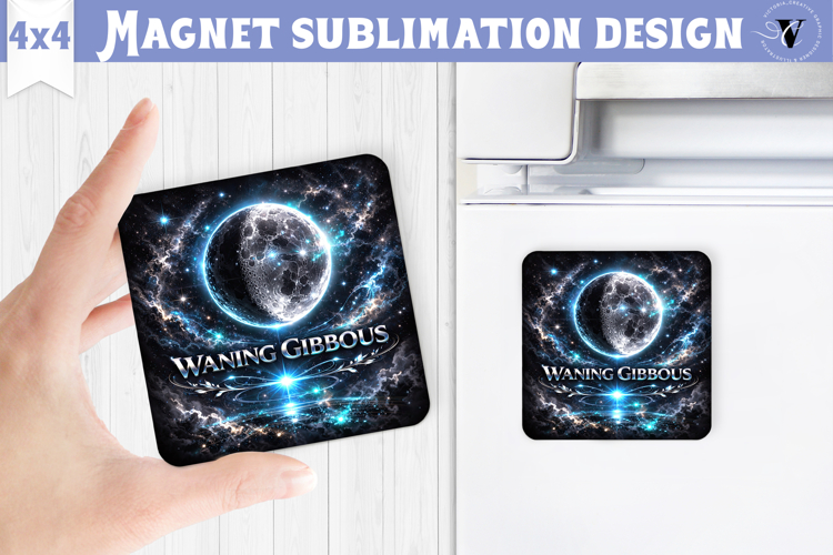 Waning Gibbous Moon Square Magnet | Moon Phase Design