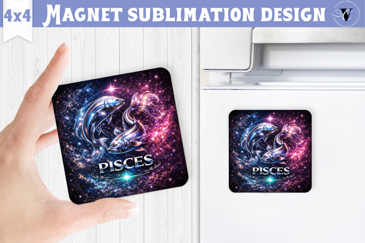 Pisces Square Magnet | Galactic Metallic Zodiac
