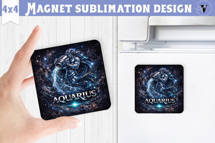 Aquarius Square Magnet | Galactic Metallic Zodiac