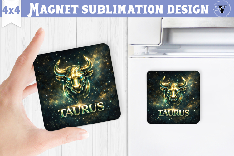 Taurus Square Magnet | Galactic Metallic Zodiac