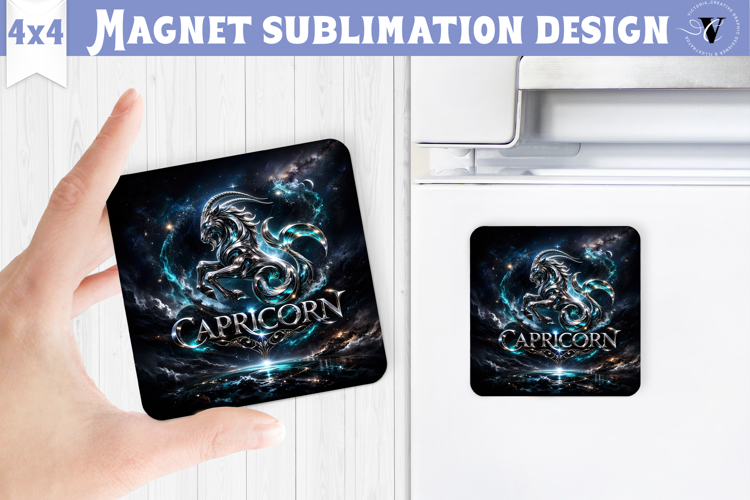 Capricorn Square Magnet | Galactic Metallic Zodiac