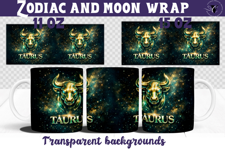 Taurus mug wrap | Galactic Metallic Zodiac mug sublimation