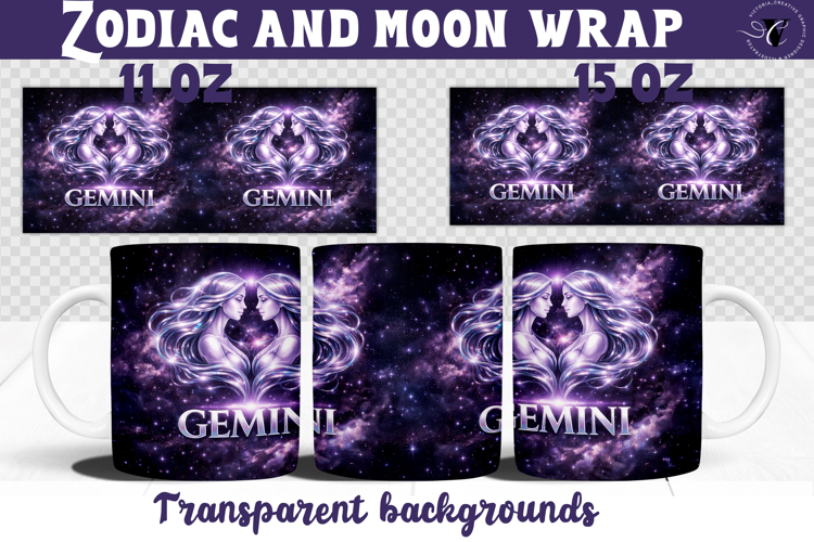 Gemini mug wrap | Galactic Metallic Zodiac mug sublimation