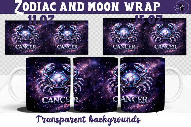 Cancer mug wrap | Galactic Metallic Zodiac mug sublimation