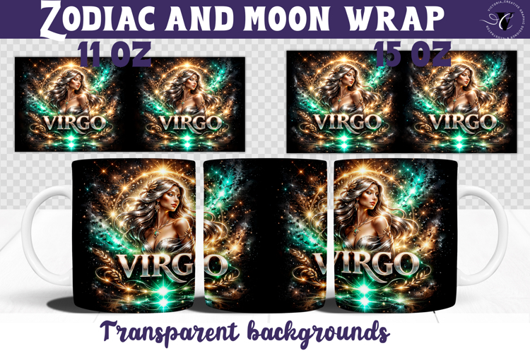 Virgo mug wrap | Galactic Metallic Zodiac mug sublimation