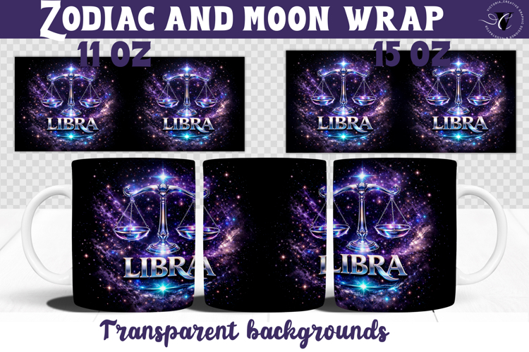 Libra mug wrap | Galactic Metallic Zodiac mug sublimation