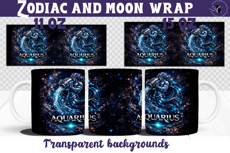Aquarius mug wrap | Galactic Metallic Zodiac mug