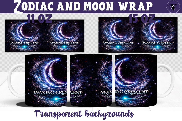Waxing Crescent mug wrap | Moon Phase Design mug