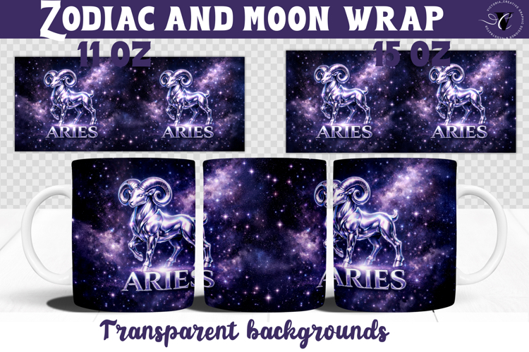 Aries mug wrap | Galactic Metallic Zodiac mug sublimation